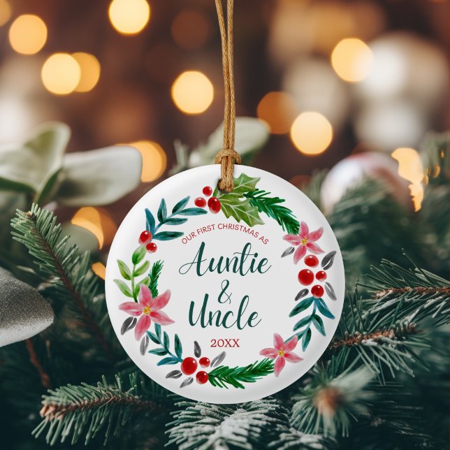 Ornamento De Cerâmica Primeiro Natal como tia e tio  (Criador carregado)