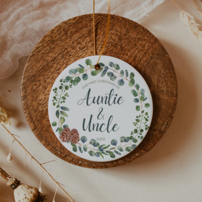 Ornamento De Cerâmica Primeiro Natal como tia e tio (Criador carregado)