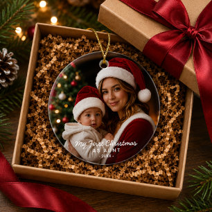 Ornamento De Cerâmica Primeiro Natal como Tia Lembrança de Foto