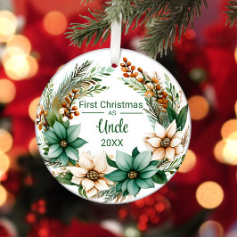 Ornamento De Cerâmica Primeiro Natal como Tio Branco Poinsettias do Pont