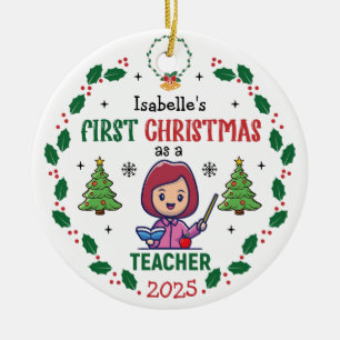 Ornamento De Cerâmica Primeiro Natal Como Um Nome Personalizado De Profe