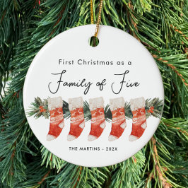 Ornamento De Cerâmica Primeiro Natal como uma família de cinco estoques