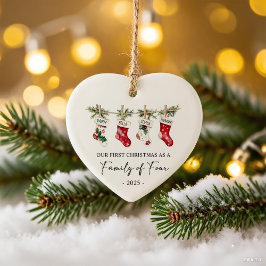 Ornamento De Cerâmica Primeiro Natal como uma Família de Quatro