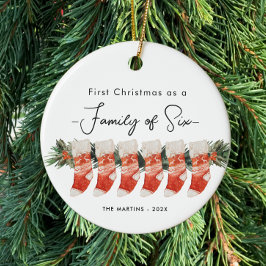 Ornamento De Cerâmica Primeiro Natal como uma Família de Seis Meias Meia
