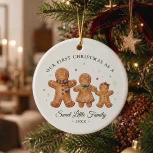 Ornamento De Cerâmica Primeiro Natal como uma Família de Três de Pão de
