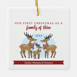 Ornamento De Cerâmica Primeiro Natal como uma Família de Três Fotos