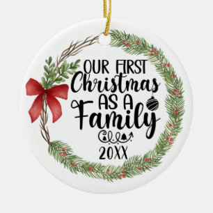 Ornamento De Cerâmica Primeiro Natal como uma Terra de Aquarela Familiar