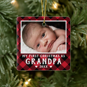 Ornamento De Cerâmica Primeiro Natal como Vovô Foto Xadrez
