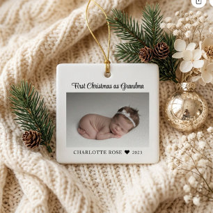 Ornamento De Cerâmica Primeiro Natal como Vovó Nova Foto de Bebê