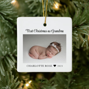 Ornamento De Cerâmica Primeiro Natal como Vovó Nova Foto do Bebê