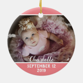 Ornamento De Cerâmica Primeiro Natal como vovô rosa com foto de bebê