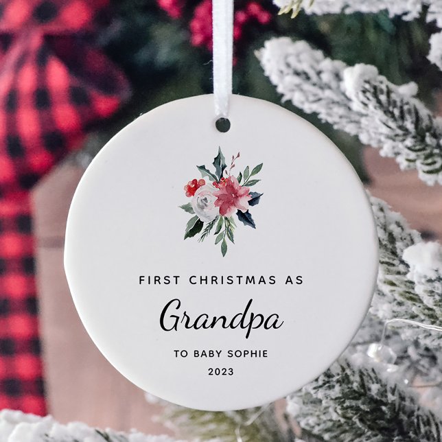 Ornamento De Cerâmica Primeiro Natal como vovô | Simples e Elegante (A simple and elegant holiday keepsake for his first Christmas as a grandfather)