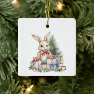 Ornamento De Cerâmica Primeiro Natal - Cute Bunny Simples Personalizado