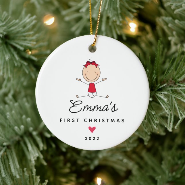 Ornamento De Cerâmica Primeiro Natal da Bebê Menina  (Árvore)