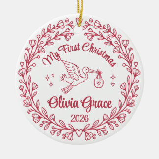 Ornamento De Cerâmica Primeiro Natal da Bebê Nome & Ano