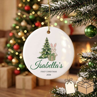 Ornamento De Cerâmica Primeiro Natal da Bebê personalizado em cerâmica