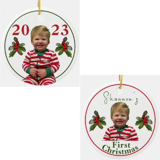 Ornamento De Cerâmica Primeiro Natal da Criança Personalizada
