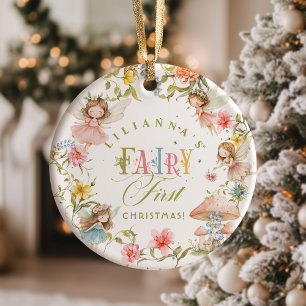 Ornamento De Cerâmica Primeiro Natal da Fada Foto de 1º Aniversário