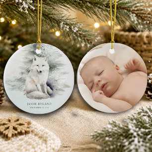 Ornamento De Cerâmica Primeiro Natal da Floresta com Foto do Bebê
