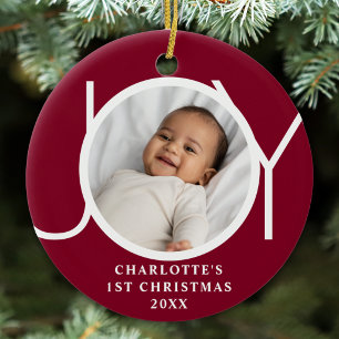Ornamento De Cerâmica Primeiro Natal da Menina Bebê Foto Marrom