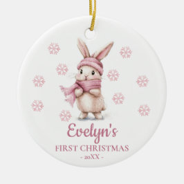 Ornamento De Cerâmica Primeiro Natal da Menina Personalizado Coelho