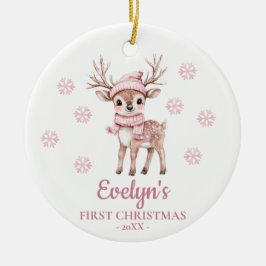 Ornamento De Cerâmica Primeiro Natal da Menina Personalizado com Veado B