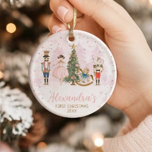 Ornamento De Cerâmica Primeiro Natal da Menina Rosa Fada do Quebra-Nozes