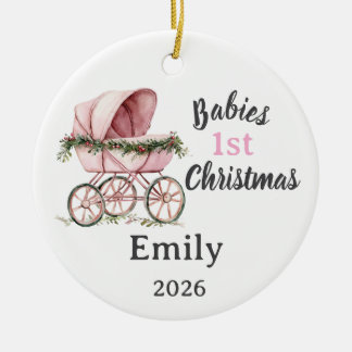 Ornamento De Cerâmica Primeiro Natal de Bebês Personalizável para Menina