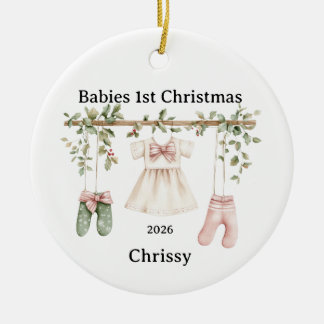Ornamento De Cerâmica Primeiro Natal de Bebês Personalizável para Menina