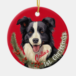 Ornamento De Cerâmica Primeiro Natal de Border Collie