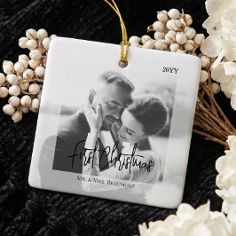 Ornamento De Cerâmica Primeiro Natal de Casamento Foto Personalizada Min