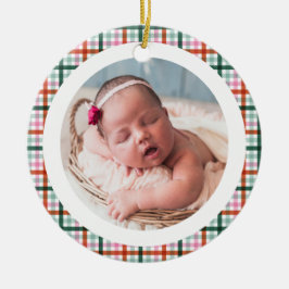 Ornamento De Cerâmica Primeiro Natal de Gingham Estatísticas de Nascimen