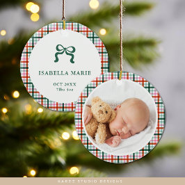 Ornamento De Cerâmica Primeiro Natal de Gingham Estatísticas de Nascimen
