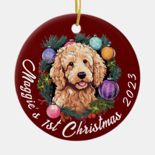 Ornamento De Cerâmica Primeiro Natal de Goldendoodle