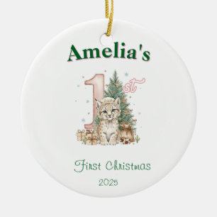 Ornamento De Cerâmica Primeiro Natal de Menina Bebê Ocidental Rosa
