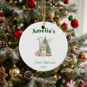 Ornamento De Cerâmica Primeiro Natal de Menina Bebê Ocidental Rosa