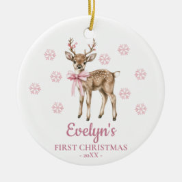 Ornamento De Cerâmica Primeiro Natal de Menina Personalizado com Veado