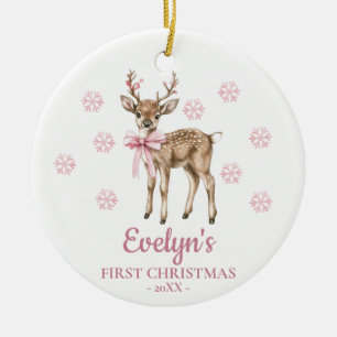 Ornamento De Cerâmica Primeiro Natal de Menina Personalizado com Veado