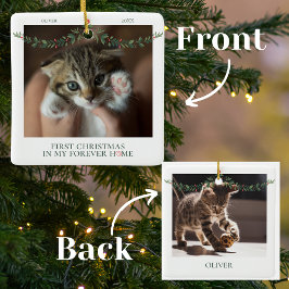 Ornamento De Cerâmica Primeiro Natal de Pet em Nome e data da casa para 