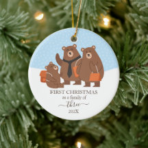 Primeiro Natal de Urso como uma Família de 3