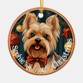 Ornamento De Cerâmica Primeiro Natal de Yorkshire Terrier
