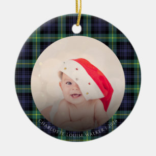 Ornamento De Cerâmica Primeiro Natal do Bebê 2 Fotos Tartan