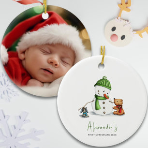 Ornamento De Cerâmica Primeiro Natal do Bebê Boneco de Neve Foto