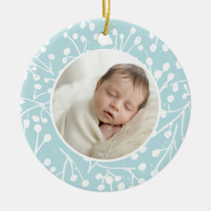 Ornamento De Cerâmica Primeiro Natal do Bebê Botânico de Inverno Minimal