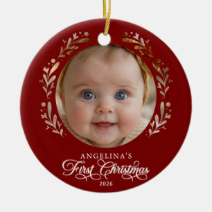 Ornamento De Cerâmica Primeiro Natal do Bebê Botânico em Papercut