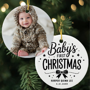 Ornamento De Cerâmica Primeiro Natal do Bebê com Foto Personalizada