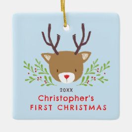 Ornamento De Cerâmica Primeiro Natal do Bebê de Reindeer Russo Bonito