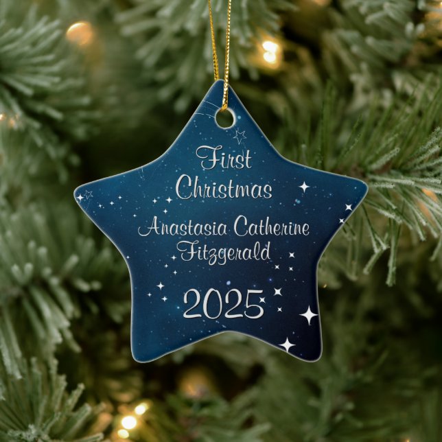 Ornamento De Cerâmica Primeiro Natal do Bebê do Espaço Azul Celestial (Árvore)