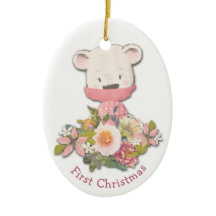 Primeiro Natal do Bebê do Urso de inverno Rosa Peq