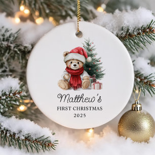 Ornamento De Cerâmica Primeiro Natal do Bebê do Urso de Teddy Bonito